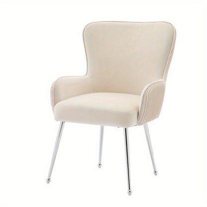 Velours Fauteuil – Lounge Stoel – Leunstoel – Zetel – Relaxstoel – Beige Velours – Verstelbare Lendensteun – Metalen Poten