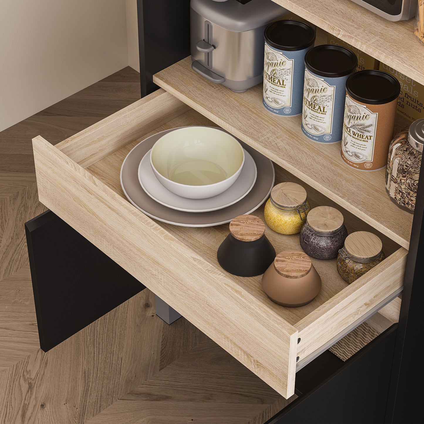 Microwavekast – Keukenkast – Opbergmeubel – Buffetkast – Servieskast – Scandinavisch Design – 60x40x131 cm – Melamine Coating