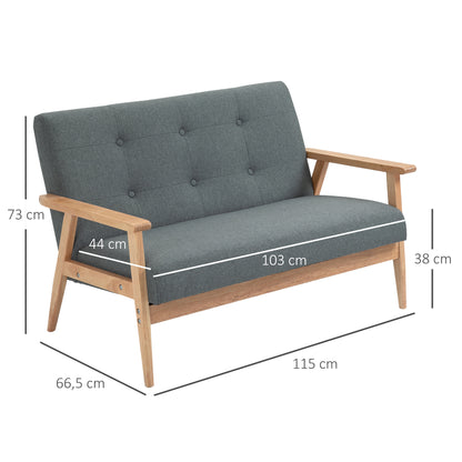 2-zits bank – 2-zits sofa – loveseat – zitbank – tweezitsbank – compact ontwerp – linnen bekleding – rubberwood frame – grijs