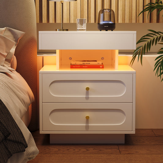 Nachtkastje – Nachtkast – Bijzettafel – Ladekast – Opbergkast – Wit Met Kleurverlichting – Ruimtebesparend 50x40x60 cm – Duurzaam Niet-Houten Materiaal – Eenvoudige Montage