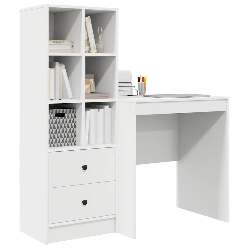 Desk with storage space with shelf 2pcs white 70 x 50 x 76cm Sleek exterior, ample storage space, sturdy and smooth, featuring a minimalist yet functional design., Study Table, Contemporary Desk, Modern Furniture, Robust Buil