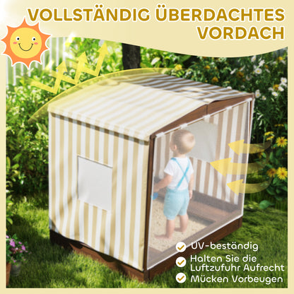 Zandbak – Speelbak – Buitenbak – Kinderspeelplaats – Zandbak Met Dak – Bruin – Met Gaasdeur En Zitbankjes – Weerbestendig En Duurzaam