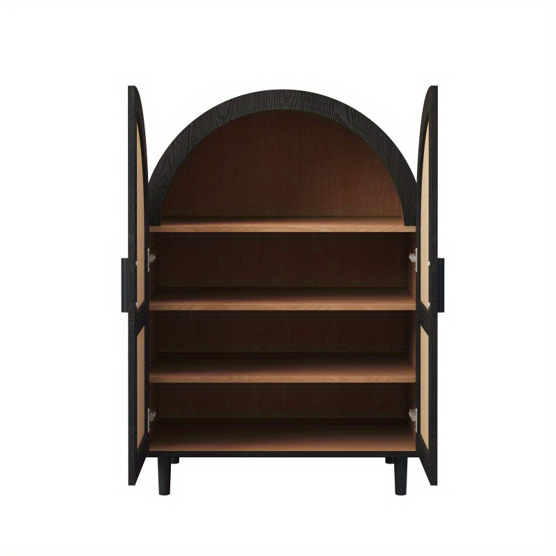 Dressoir – Schoenenkast – Opbergkast – Ladekast – Buffetkast – Rattan Deuren – 3 Ruime Planken – Natuurlijk Design