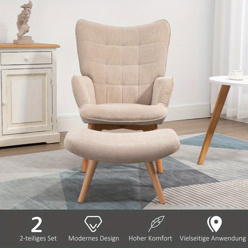 Fauteuil – Relaxfauteuil – Loungestoel – Zetel – Armstoel – Beige – Ademend Zacht Stof – Stevig Stalen Frame Met Houten Poten