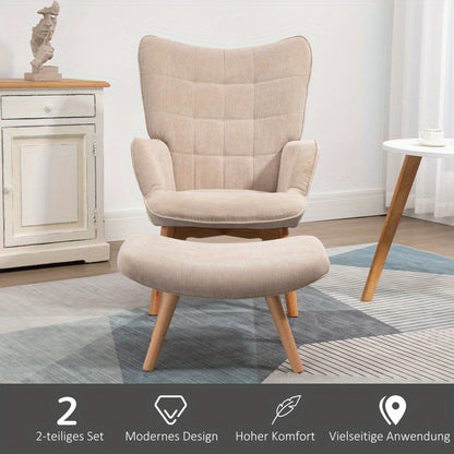 Fauteuil – Relaxfauteuil – Loungestoel – Zetel – Armstoel – Beige – Ademend Zacht Stof – Stevig Stalen Frame Met Houten Poten