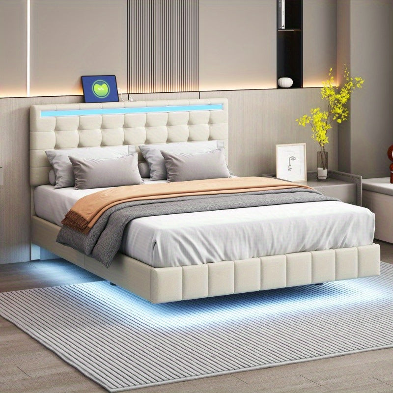 Gestoffeerd Tweepersoonsbed – Luxe Bedframe – Modern Slaapbed – Logeerbed – Linnen Bed – 140x200 cm – Huidvriendelijk Zacht Materiaal – Stevig Metalen Frame