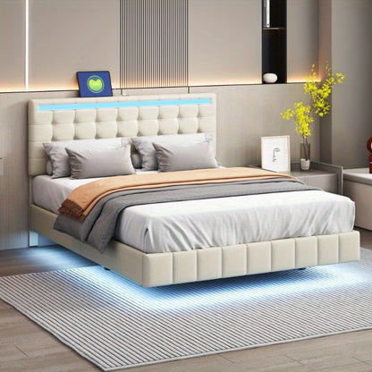 Gestoffeerd Tweepersoonsbed – Luxe Bedframe – Modern Slaapbed – Logeerbed – Linnen Bed – 140x200 cm – Huidvriendelijk Zacht Materiaal – Stevig Metalen Frame