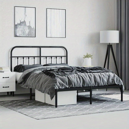 Modern Black Metal Bed Frame with Headboard, 140x190cm - Powder-Coated Steel for Strength & Stability, Minimalist Design for Contemporary Bedrooms, Minimalist Bed Frame | Modern Bedframe | Sleek Metal Design