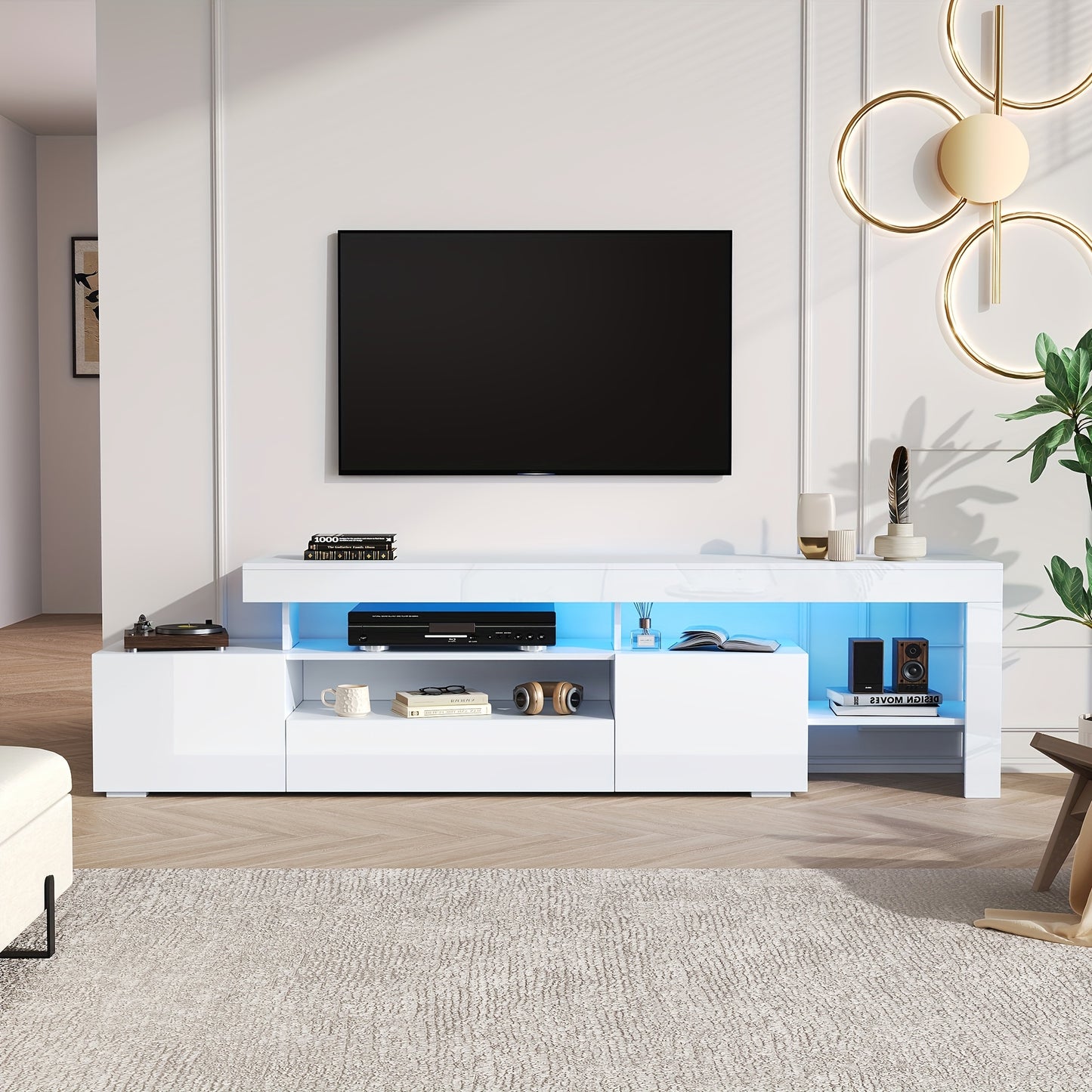 Modern wit tv-meubel – TV-kast – TV-meubel – Mediameubel – Tv-dressoir – 192 cm breed – Geschikt voor televisies tot 85 inch – Duurzaam bamboe – Eenvoudige montage