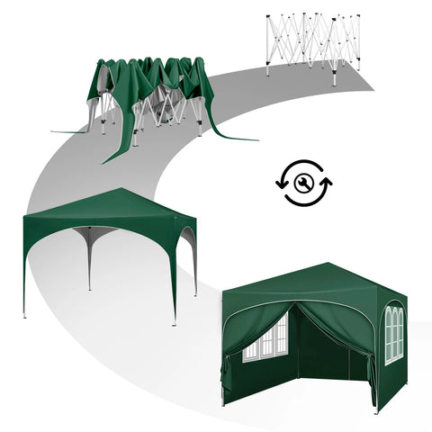 Partytent met zijwanden - Gemakkelijk op te zetten - Waterdicht - Opvouwbaar - Eenvoudig op te zetten - Paviljoen - Weerbestendig - 3x3 m - Groen