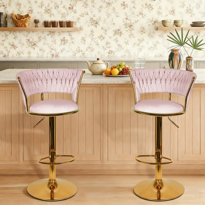 Barstoel – Barkruk – Barstoel Kruk – Keukenstoel – Barkrukken Set Van 2 – Velvet Bekleding – Verstelbare Zithoogte – Gouden Metalen Poot – Stapelbaar En Duurzaam