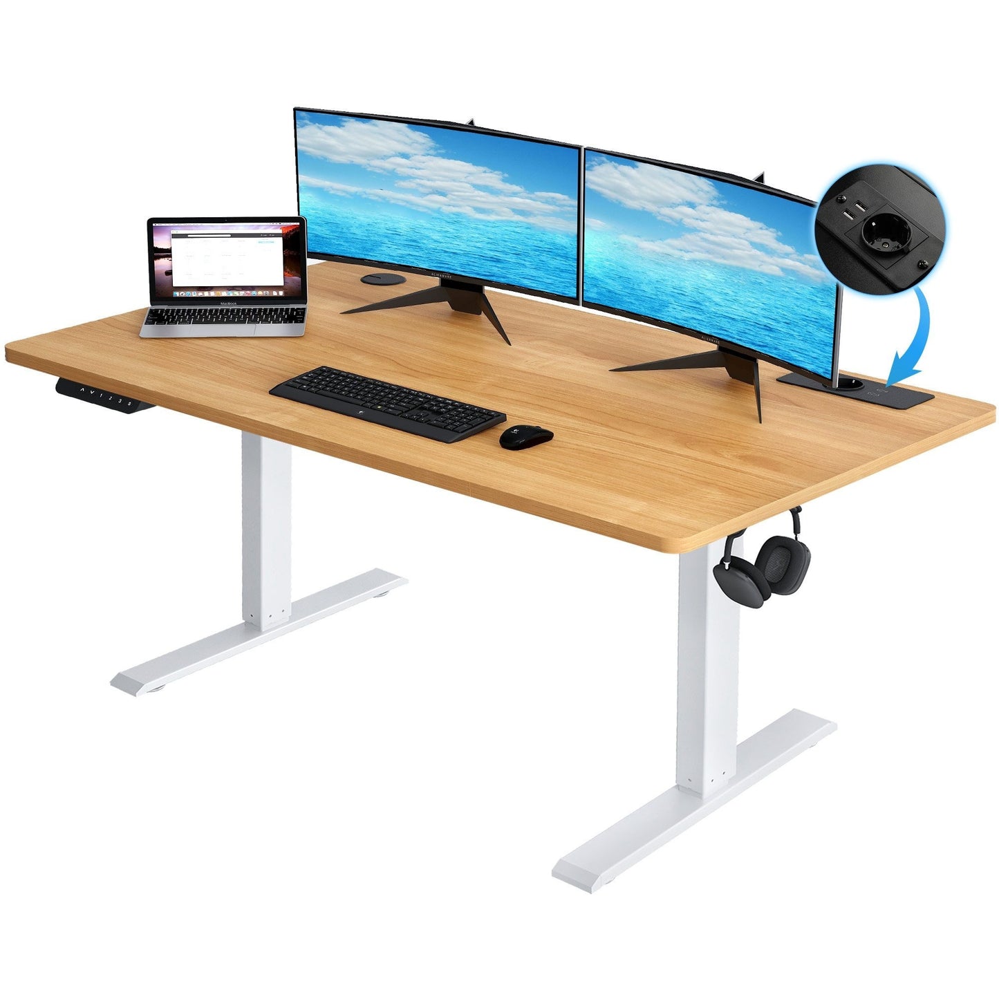 Verstelbaar Bureau – Elektrisch Zit Sta Bureau – In hoogte verstelbaar bureau – Stoer bureau – Thuiswerk bureau – Extra Groot Werkblad 140x60 cm – Met Touchscreen Bediening en Kabelgoot
