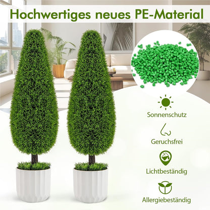 Kunstcipres – Kunstboom – Kunstplant – Sierplant – Kamerplant – Set Van 2 – 90 cm Hoog – Zonbestendig PE Materiaal