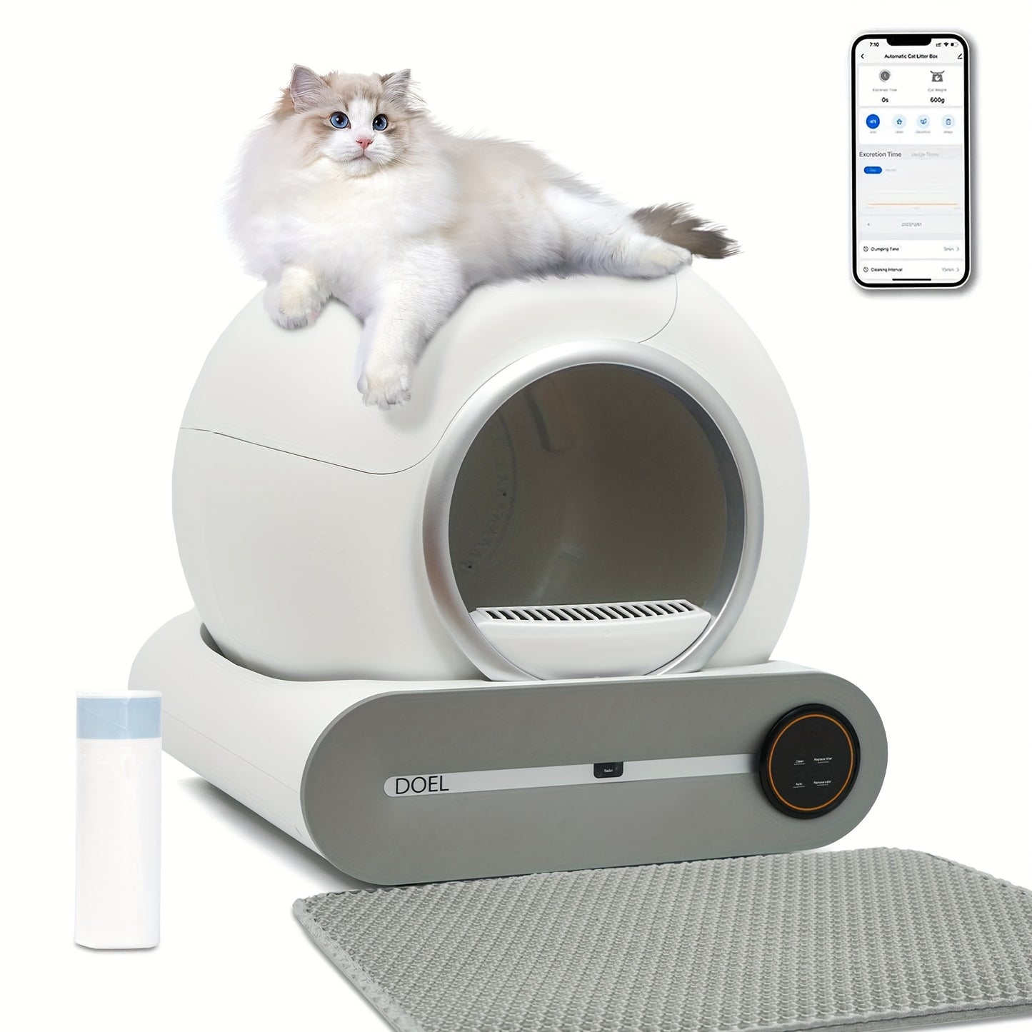 Automatische Kattenbak – Zelfreinigende Kattenbak – Elektrische Kattenbak – Slimme Kattenbak – Kattenbak Met App – 65L Grote Capaciteit – Infrarood- En Gewichtssensoren
