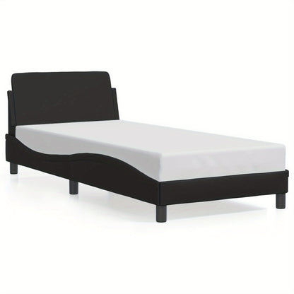 Bed frame with headboard black 90x200 cm faux leather with Slat Support Platform Bed Frame Suitable for Mattress Size 90 x 200 cm (without mattress) for Bedroom