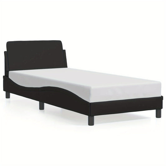 Bed frame with headboard black 90x200 cm faux leather with Slat Support Platform Bed Frame Suitable for Mattress Size 90 x 200 cm (without mattress) for Bedroom