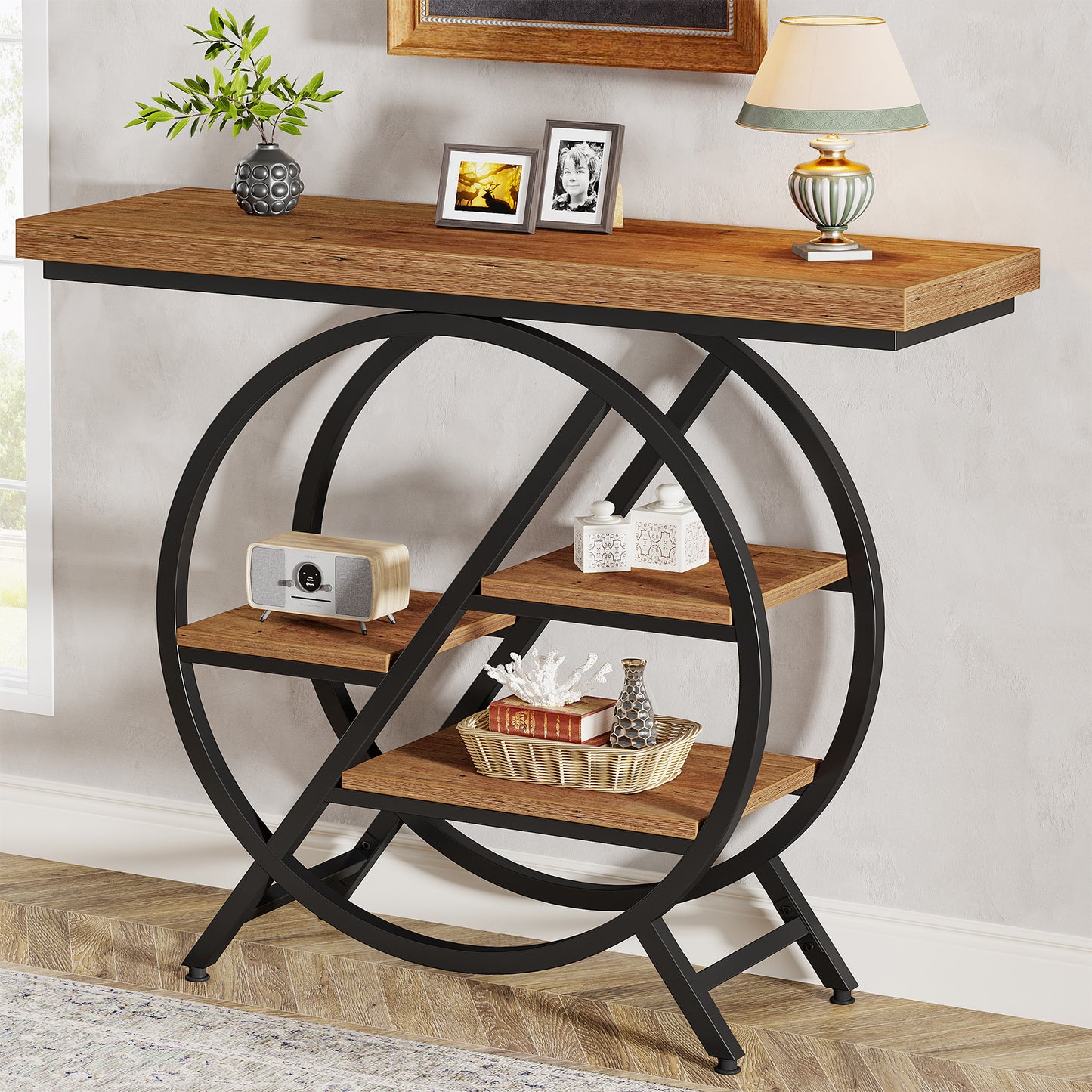 Slank Haltafelt – Smal Sofa Sidetable – Smalle Opbergtafel – Gangtafel – Metaal Houten Frame – 100 cm Breed – 4 cm Dikke Bladen – Robuust & Duurzaam
