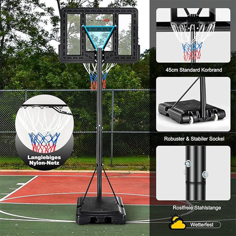 Basketbalpaal – Basketbalstandaard – Basketbalring – Verstelbare Basket – Mobiele Basketbalpaal – Hoogte Verstelbaar 1,3-3,05m – Breukbestendig Achterbord Met Wielen