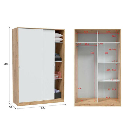 Wardrobe 2 in Front of Dnoce, Bedroom Closet, Furniture with 4 Shelves And Clothes Rail, 120X50H200 Cm, Available in 4 Colors