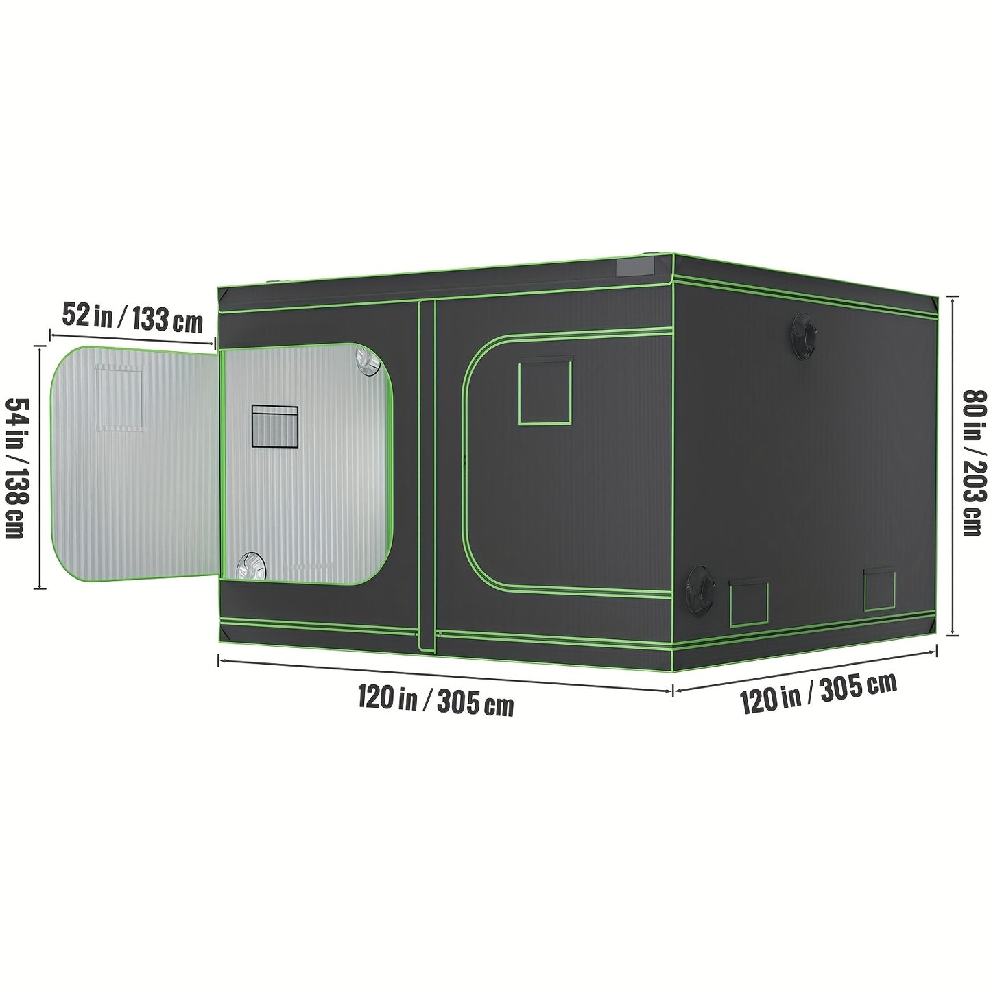 Kweektent – Growtent – Kweekkast – Growbox – Kweekruimte – 600D Oxford Stof – 120x120x80 inch – 19 mm Metalen Frame