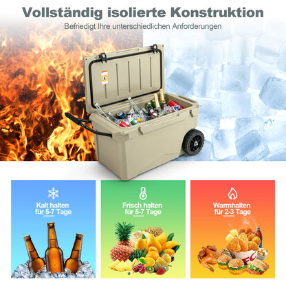 Draagbare Koelbox – Koelcontainer – Camping Koelkast – IJsbox – Picknick Koeler – 71 Liter – Wielen en Afvoerventiel – Khaki