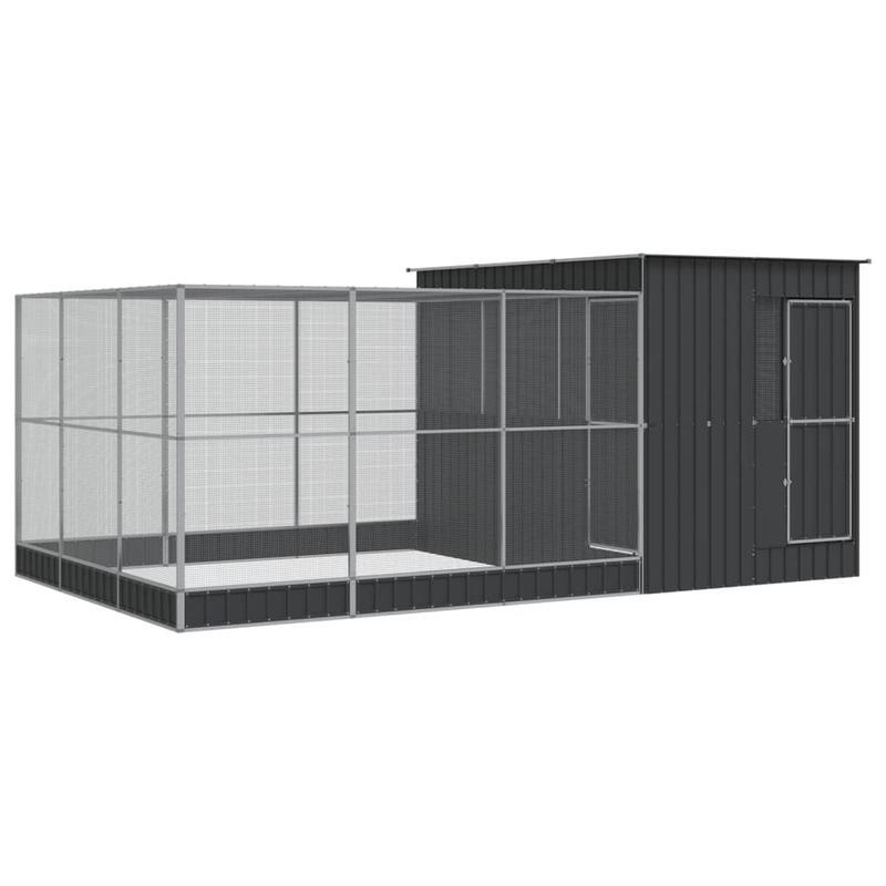 Silvery Galvanized Steel Aviary with Expandable Chamber 497x303x216cm - Heavy-Duty Modular Enclosure, Powder-Coated Finish, Reinforced for Medium Birds, Pet Bird Housing, Bird Enclosure, Sturdy Construction, Weatherresistant