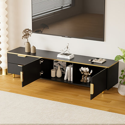 Tv Meubel – Tv Kast – Tv Stand – Tv Unit – Entertainment Center – Zwart Met Gouden Accenten – Geschikt Voor Tv’s Tot 190,5 cm – 2 Kasten En 2 Lades