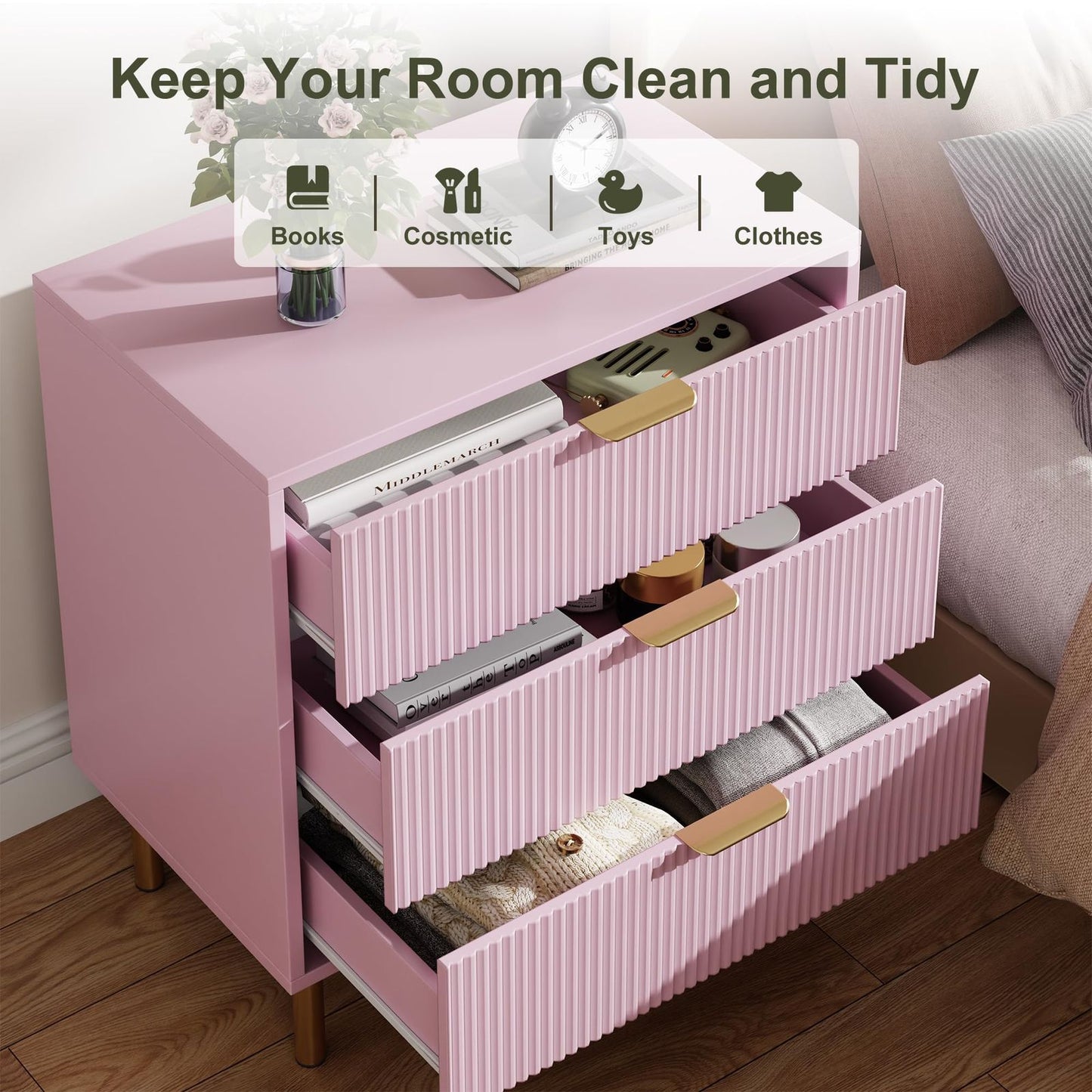 Ladekast – Commode – Opbergkast – Ladenkast – Roze Ladekast – 6 Ruime Laden – Duurzaam Hardhout