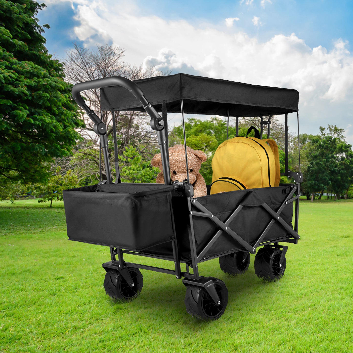 Bolderkar – Opvouwbare Wagen – Vouwkar – Transportkar – Strandwagen – Zwart – Stevig Stalen Frame – 360° Draaibare All-Terrain Wielen