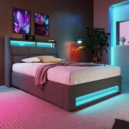 Single Bed with Metal Frame and Linen Fabric, 90x200cm, Includes Mattress