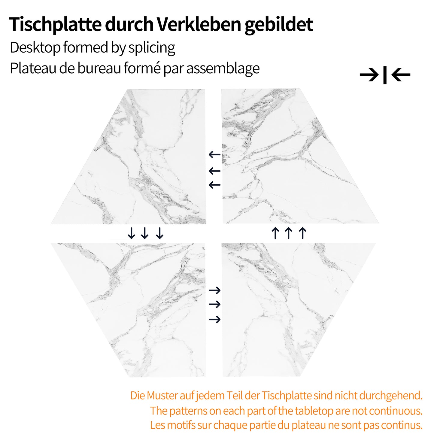 Eettafel Hexagonale Tafel Ontbijttafel Keukentafel Modern Design – Zeshoekige Marmerlook Tafelblad – Gouden Metalen Onderstel – Verstelbare Poten – Stevig & Onderhoudsvriendelijk – 110x95x75 cm