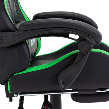 Gamestoel – Gaming Stoel – Game Stoel – Gaming Chair – Verstelbaar – Kunstleer – Inklapbare Voetensteun – Met Hoofd- en Lendensteun – Groen/Zwart