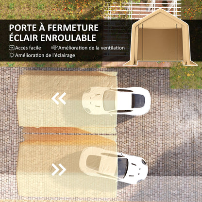 Carport – Buitenoverkapping – Garage – Autohoes – Schuur – Waterdicht PE Doek – Stevig Stalen Frame – Geel – 300x520x275 cm – Rolbare Afsluitbare Deur