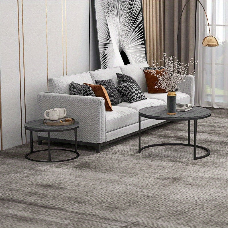 Nesting Tafels – Bijzettafeltjes – Salontafels – Stapelbare Tafels – Accent Tafels – Verstelbare Hoogte – Metaal Frame Zwart Houtlook