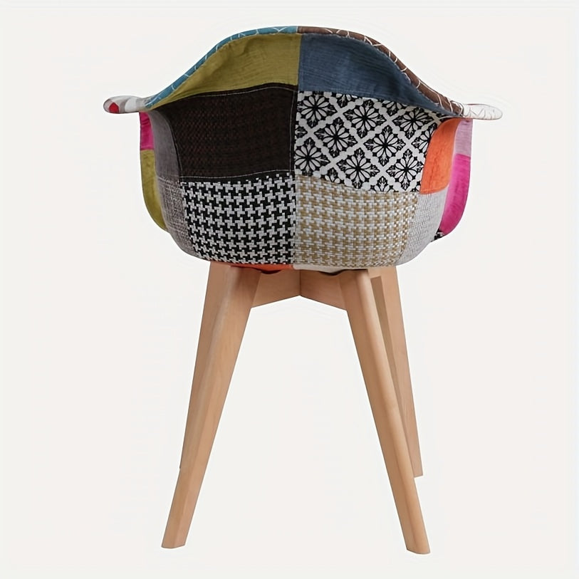Set van 2 Boheemse Eetkamerstoelen – Rode Linnen Zitting met Contrasterende Ruitrugleuning, Beukenhouten Poten – Modern Farmhouse Stijl
