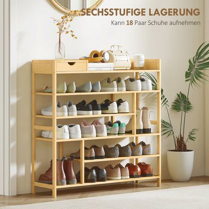 Schoenenkast – Schoenenrek – Schoenopberger – Schoenenschuifkast – Schoenmeubel – Bamboe Met Lade – Ruimte Voor 18 Paar Schoenen – Compact 101x30x100 cm