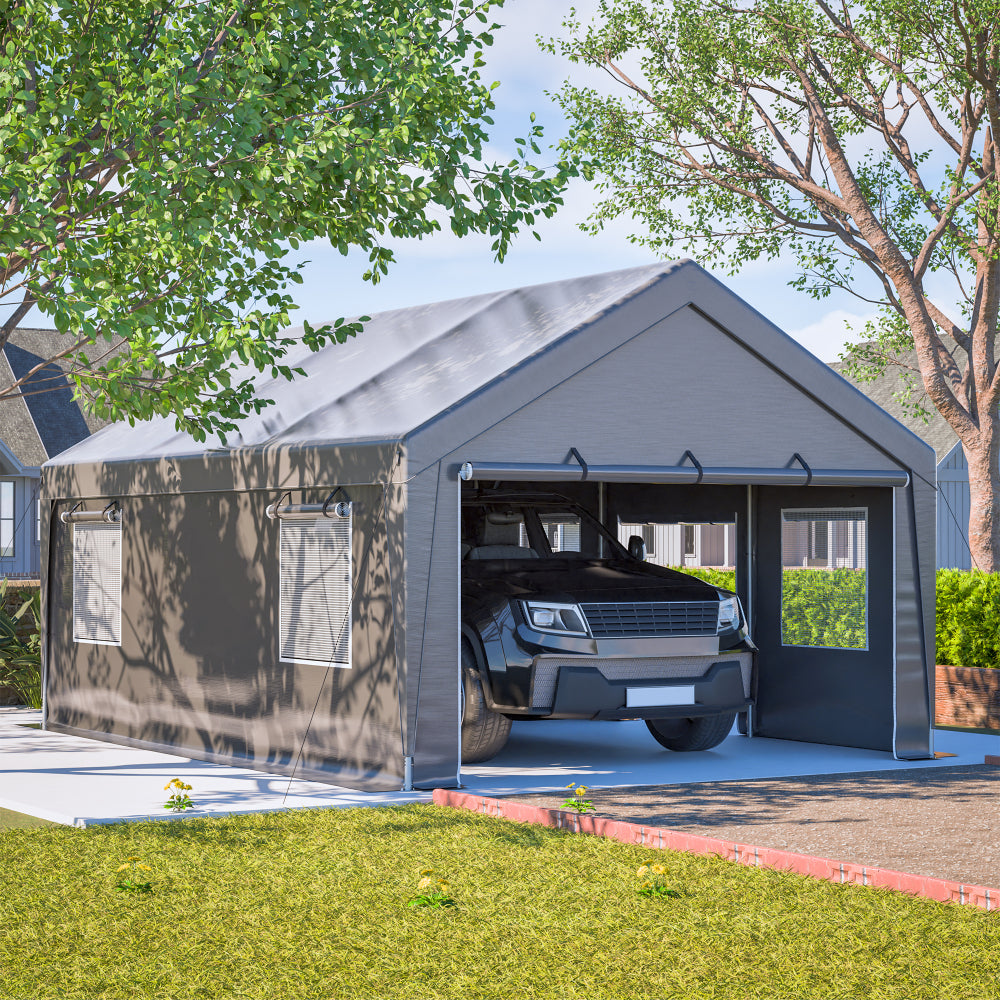 Carport – Garage Tent – Overkapping – Schuur – Opslagtent – Ruim 6x4x3m – UV-Beschermde PE Cover – Elektrisch Rolbare Franse Deuren