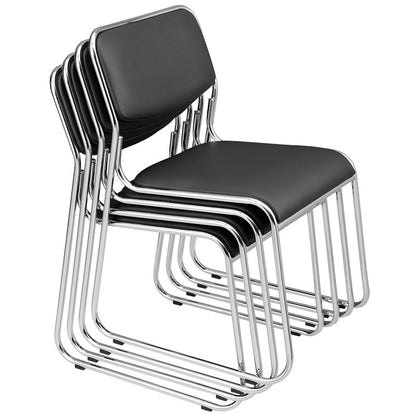 Vergaderstoel – Kantoorstoel – Conferentiestoel – Stapelbare Stoel – Bureaustoel – Ergonomisch Comfort – Kunstleer Zitting met Metalen Frame – Set van 4