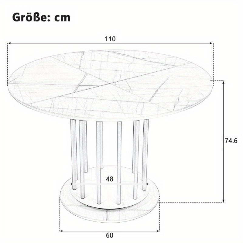 Ronde Eettafel – Ronde Tafel – Eetkamertafel – Keukentafel – Kleine Tafel – Marmerlook Blad – Stevig Metalen Frame – 100 cm Diameter – 4-6 Personen