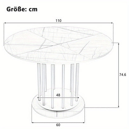 Ronde Eettafel – Ronde Tafel – Eetkamertafel – Keukentafel – Kleine Tafel – Marmerlook Blad – Stevig Metalen Frame – 100 cm Diameter – 4-6 Personen