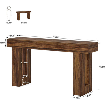 Vintage Sidetable – Wandtafel – Sofa Tafel – Haltafel – Console Tafel – 160 cm Lang – Robuust Houten Rustic Bruin