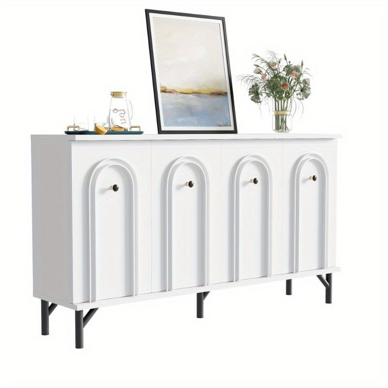 Wandkast – Sideboard – Dressoir – Opbergkast – Kast Met Deuren – 140 cm Breed – Metalen Frame & 3D Boogvormig Front