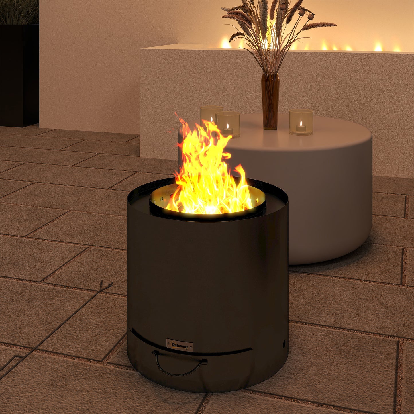 Vuurschaal – Vuurkorf – Tuinhaard – Feuerkorb – Brander – Zwart – Roestvrij Staal – 45 cm Diameter – Inclusief Vuurpook en Aslade