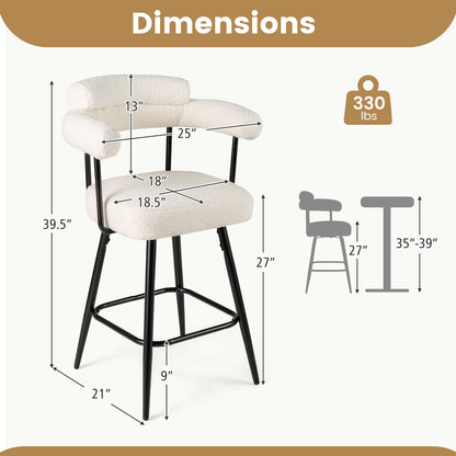 Swivel Barkrukken – Barstoelen – Counter Stoelen – Keukenkrukken – Cafe Stoelen – Modern Gestoffeerd Bouclé – 360° Draaibaar – Met Metalen Frame en Voetsteun – Wit – 27 Inch Hoog