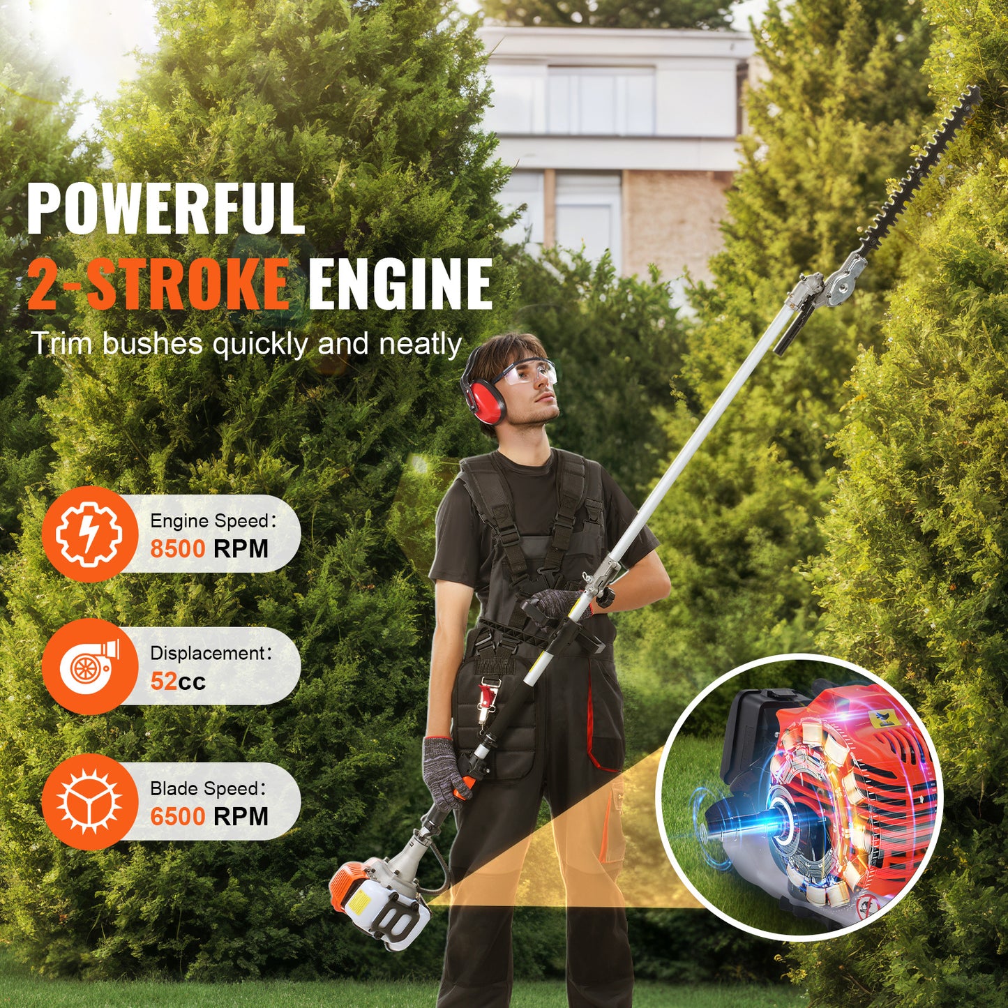 Tuinsnoeischaar – Heggenschaar – Stokzaag – Grasmaaier – Bosmaaier – 52CC 2-takt Motor – 6-in-1 Multifunctioneel Trimmen