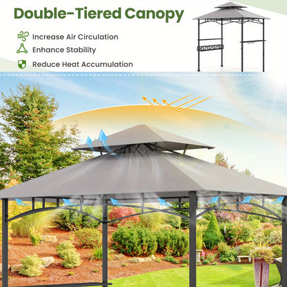 Heavy-Duty Grill Gazebo with 2 Side Shelves, Storage Basket & Hooks - CPAI-84 Flame Resistant Outdoor BBQ Canopy, Large Cooking Station Shelter with Metal Frame for Backyard, Patio, BBQs - Easy Assembly