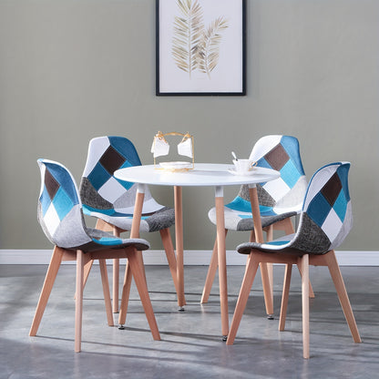 Eetkamerstoelen – Stoelen – Dinerset – Keukenstoelen – Zwarte Stoelen – Blauw Patchwork – Scandinavisch Design – Ergonomisch – Massief Beukenhout – Onderhoudsvriendelijk