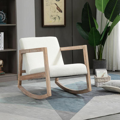 Draaifauteuil – Loungefauteuil – Relaxstoel – Draaistoel – Armstoel – Ergonomisch – Rubberwood Frame – Witte Zachte Bekleding – Verstelbare Rugleuning