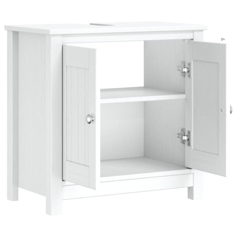 Wastafelmeubel – Badkamermeubel – Wastafelonderkast – Waskomkast – Onderbouwkast – Massief Grenenhout – Compact Ontwerp 60x34x59 cm – Wit