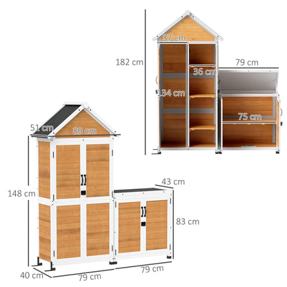 Houten Tuinkast – Tuinkast Opberghuisje – Tuingereedschap Kast – Tuinberging – Natuurlijk Hout – Weerbestendig Asphalt Dak – Verstelbare Planken & Slotbare Deuren